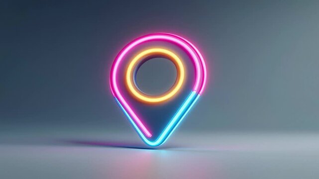 Glowing location pin navigation icon shows direction for users looking for places in a city at night