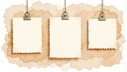 Fototapeta premium Watercolor illustration of bulletin board with pinned empty sheets, soft earthy palette, artistic 