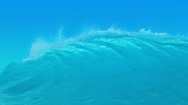 A large turquoise ocean wave cresting under a bright blue sky illustration