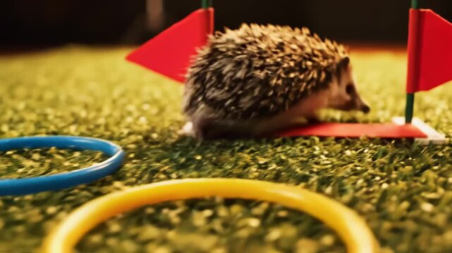 Hedgehog Navigates Obstacle Course - A Playful Animal Adventure.