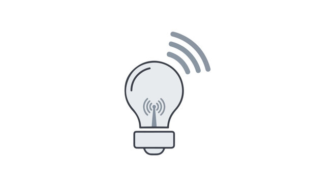 Smart Light Bulb Icon with Wireless Wi-Fi Signal Waves for IoT Concept Isolated on White Background