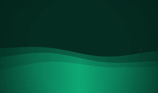 Abstract Dark Green Wavy Motion Background with Glowing Yellow Particles