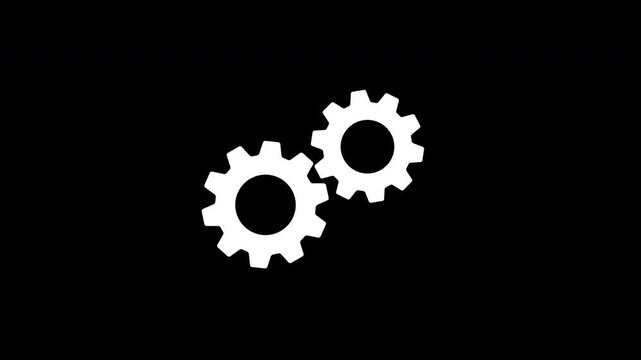 Two white gears spinning on transparent screen alpha channel, mechanical  gear rotating icon, industrial gear rotating sign animation 4K