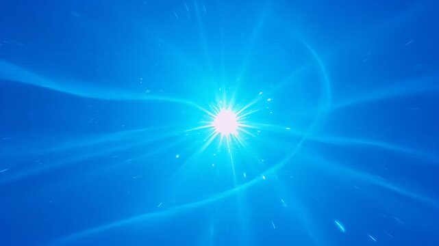 A luminous burst of blue light with streaking energy and cosmic particles