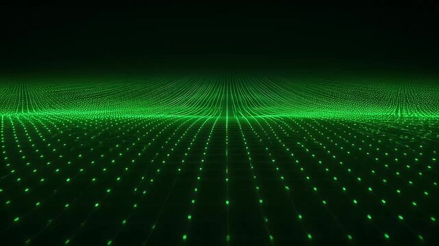 Futuristic Green Technology Abstract Landscape of Waving Data Transmission Networks