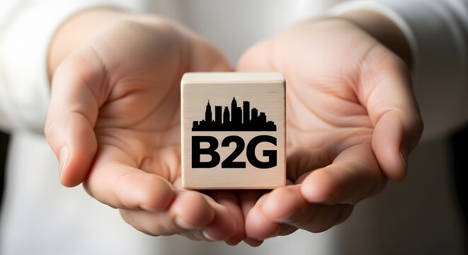 Business to government concept with b2g logo on wooden block held in hands
