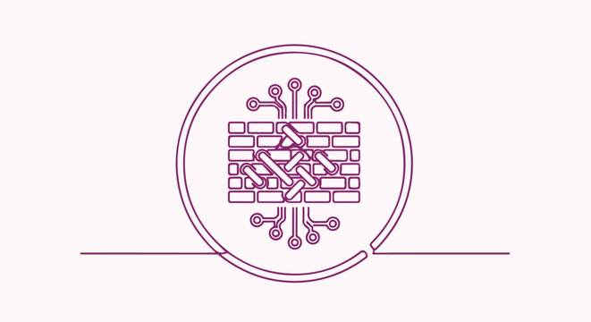 Cybersecurity Firewall Icon: Digital Network Protection, Data Security, and Internet Safety. Abstract Illustration for Web and Apps.