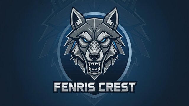 Stylized wolf head crest graphic design element dark background illustration