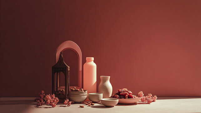 Minimalist Ramadan Iftar Still Life with Dates and Lantern