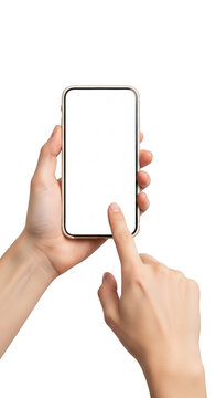 Hands holding smartphone isolated on transparent background