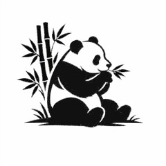 Fototapeta premium Iconic Giant Panda Bear Eating Bamboo Leaves in Minimalist Silhouette Style