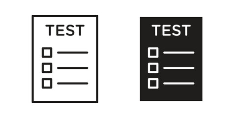 Test icon in black line style set. logotype designs
