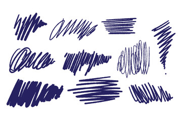 Obraz premium Set of hand drawn doodle pencil scribbles, curved lines and messy. Vector curly brush strokes, squiggles, tangle thin rough lines. charcoal freehand stripes and ink shapes sketch collection