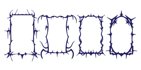 set of gothic game frame, vector hand drawn fantasy medieval border, vintage tribal symmetry mystic design element. UI dark mystery menu, magic RPG antique arch swirl ornament isolated design © Muhammad