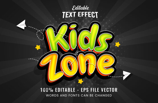 Kids zone editable text effect cartoon style Premium Vector	
