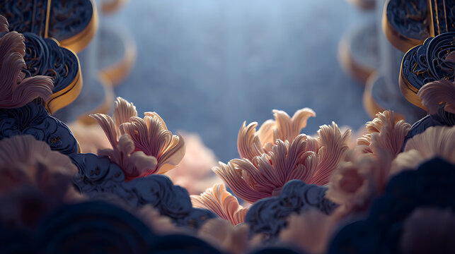 Abstract Islamic Ornamental Border with Soft Floral Petals