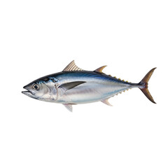 Fototapeta premium Bluefin tuna fish with silver blue and yellow markings isolated on a transparent background