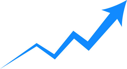 Blue Zigzag Upward Arrow Growth Trend Symbol Business Progress Chart Isolated on Transparent