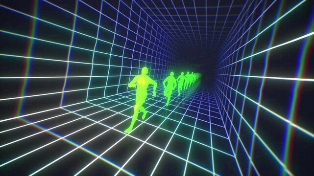 Retro 80's style abstract seamless loop with running characters