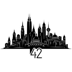 Naklejka premium Modern city skyline with sleek skyscrapers and urban landscape