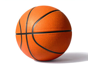 Fototapeta premium Vibrant orange spherical sport ball with black lines on white
