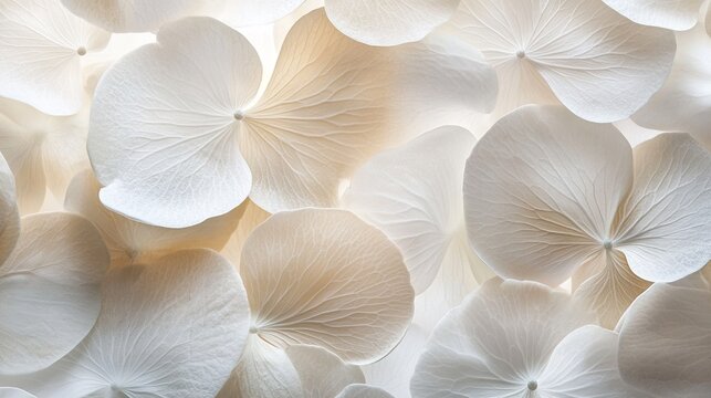 A close-up of delicate white and cream-colored dried flower petals, arranged in a soft and overlapping pattern