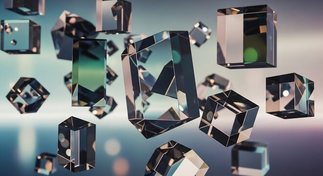 Abstract geometric crystal cubes floating
