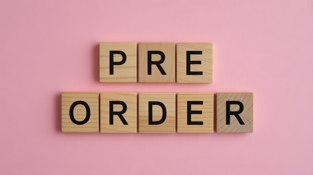 Vibrant photo of Wooden letter tiles forming the word PREORDER isolated on white background