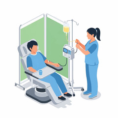 Patient receiving intravenous therapy from nurse.