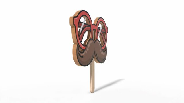 Red glasses and mustache photo booth prop on white background