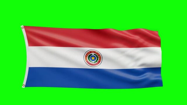 Paraguay Flag Waving Animation on Isolated Green Screen Chroma Key Background for Video Editing Work