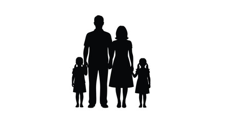 A family of five stands together depicted in black silhouette © MD