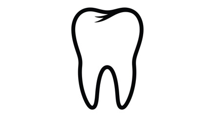 Simple black outline of a human tooth stark white background silhouette © MD