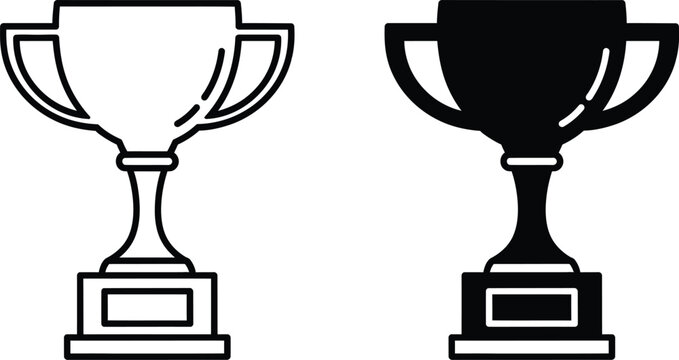 Two trophies side by side on a white background in black and white