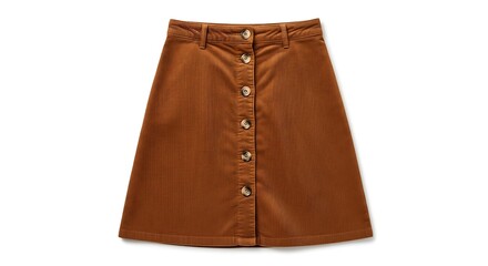 Brown corduroy skirt isolated on white background for fashion design