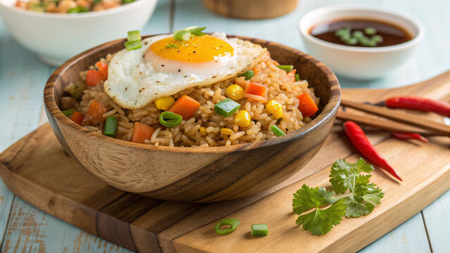 Delicious Vegetable Fried Rice with Sunny Side Up Egg &ndash; Asian Style Homemade Rice Bowl