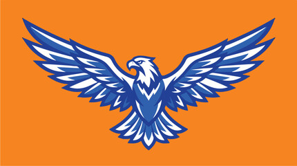 Fototapeta premium Majestic Blue Eagle Spreading Wings on Orange Background.