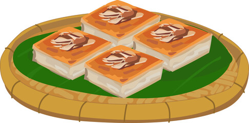 Thai Crispy Sesame Ball Snack on Woven Rattan Tray Background