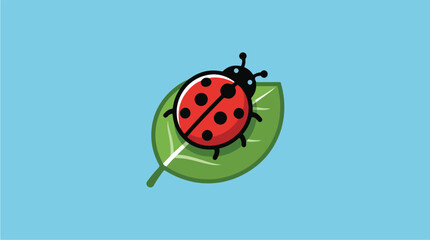 Fototapeta premium Cute Ladybug on a Green Leaf Illustration.