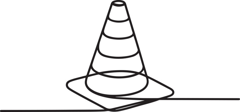 continuous line vector illustration design traffic cone, Road cone continuous one line drawing vector illustration, Traffic cone safety sign.one line vector icon illustration