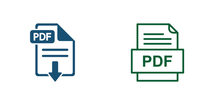 Blue and green pdf file icons for download and document management isolated on transparent background