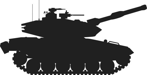 Military battle tank silhouette side view, armored combat vehicle illustration, heavy army warfare equipment isolated on white background © Miss