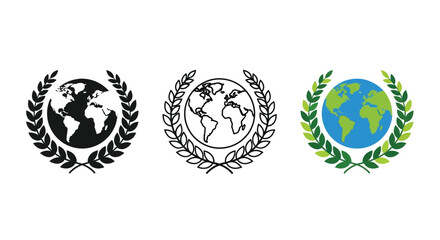 Three globe emblems framed by laurel wreaths a striking silhouette © MdMosharef