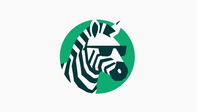 Zebra Head Illustration in Green Circle.