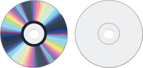 Compact disc CD and DVD optical media, digital data storage disk, music and software recording illustration isolated