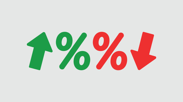 Percentage symbol with up and down arrows indicating growth and decline