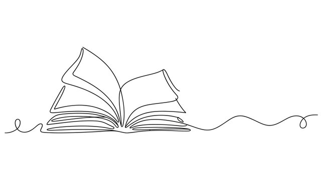 Continuous line drawing of an open book with wavy lines  simple minimalist design
