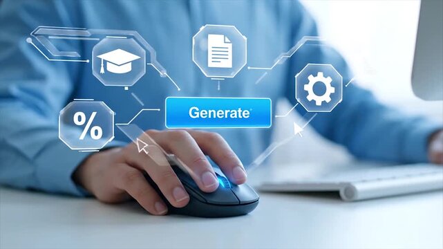 Business professional using wireless mouse on modern desk with laptop and notebook for productivity