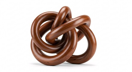 Naklejka premium Brown Interconnected Loops Object Isolated on White realistic texture