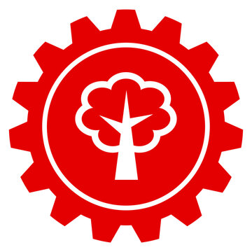 Einstellungen f&uuml;r Umwelt und Natur Rotes Zahnrad Icon Vektor mit Baum auf transparent Hintergrund PNG